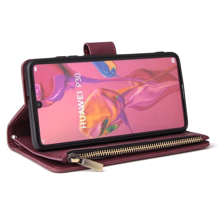 For Huawei P30 Multifunctional Retro Frosted Horizontal Flip Leather Case with Card Slot & Holder & Zipper Wallet & Photo Frame & Lanyard