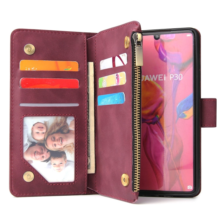 For Huawei P30 Multifunctional Retro Frosted Horizontal Flip Leather Case with Card Slot & Holder & Zipper Wallet & Photo Frame & Lanyard
