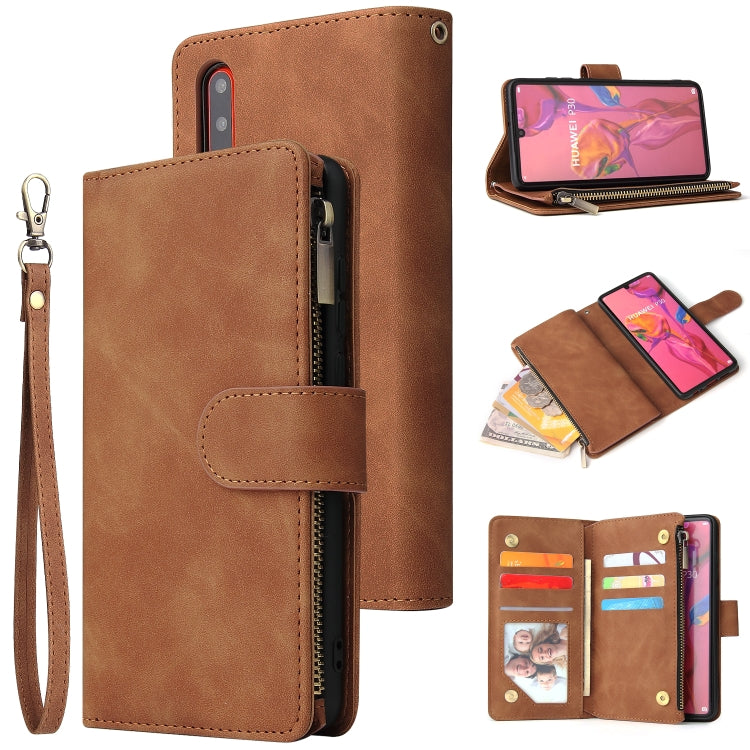 For Huawei P30 Multifunctional Retro Frosted Horizontal Flip Leather Case with Card Slot & Holder & Zipper Wallet & Photo Frame & Lanyard