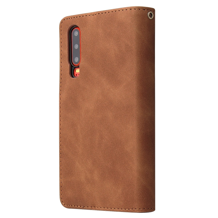For Huawei P30 Multifunctional Retro Frosted Horizontal Flip Leather Case with Card Slot & Holder & Zipper Wallet & Photo Frame & Lanyard