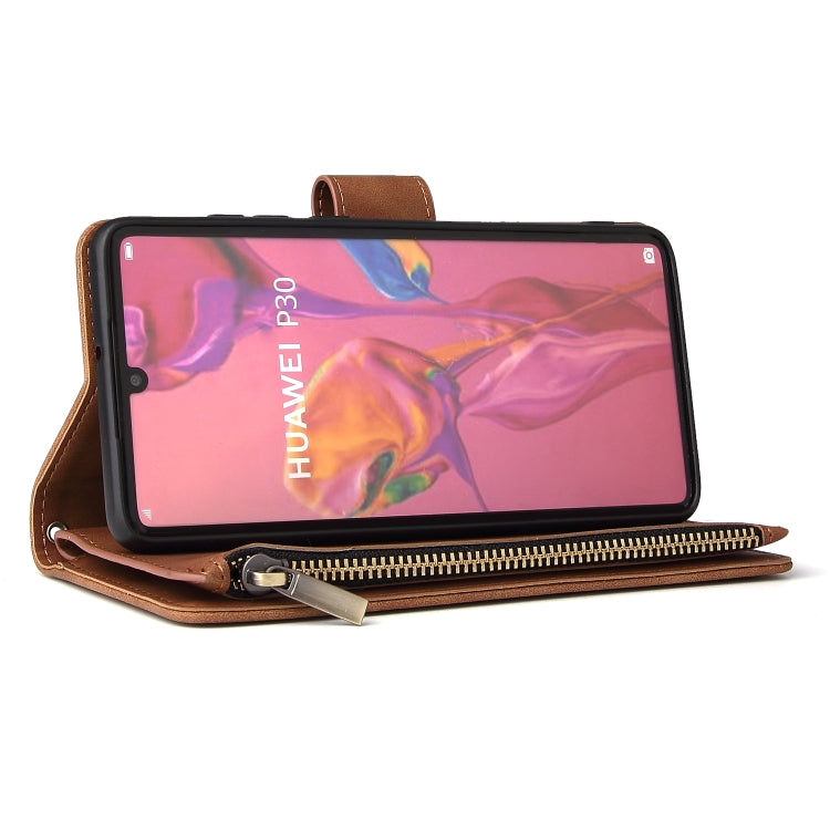 For Huawei P30 Multifunctional Retro Frosted Horizontal Flip Leather Case with Card Slot & Holder & Zipper Wallet & Photo Frame & Lanyard