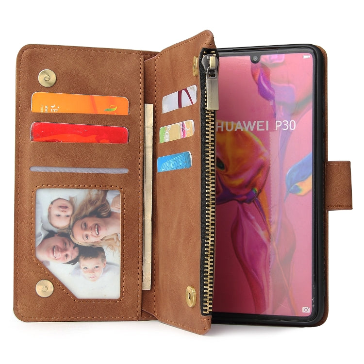 For Huawei P30 Multifunctional Retro Frosted Horizontal Flip Leather Case with Card Slot & Holder & Zipper Wallet & Photo Frame & Lanyard