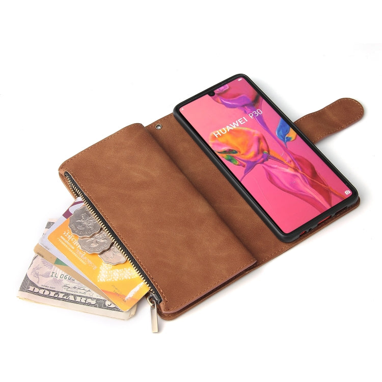 For Huawei P30 Multifunctional Retro Frosted Horizontal Flip Leather Case with Card Slot & Holder & Zipper Wallet & Photo Frame & Lanyard
