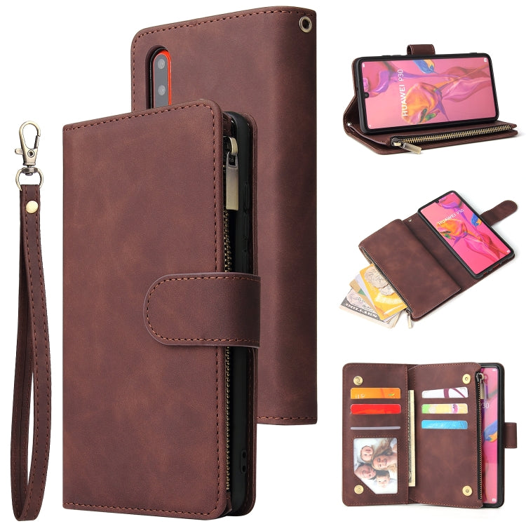 For Huawei P30 Multifunctional Retro Frosted Horizontal Flip Leather Case with Card Slot & Holder & Zipper Wallet & Photo Frame & Lanyard