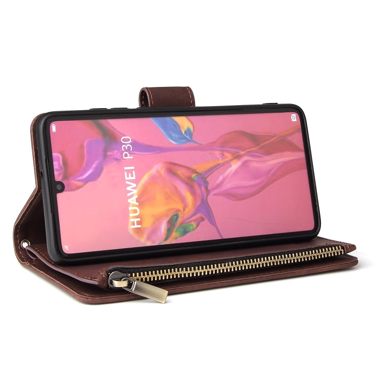 For Huawei P30 Multifunctional Retro Frosted Horizontal Flip Leather Case with Card Slot & Holder & Zipper Wallet & Photo Frame & Lanyard