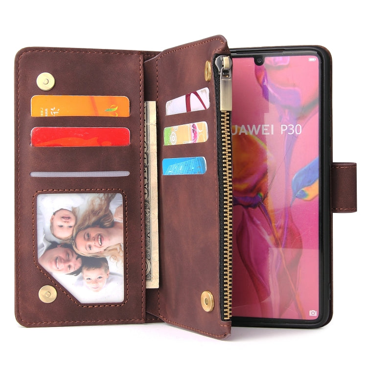 For Huawei P30 Multifunctional Retro Frosted Horizontal Flip Leather Case with Card Slot & Holder & Zipper Wallet & Photo Frame & Lanyard