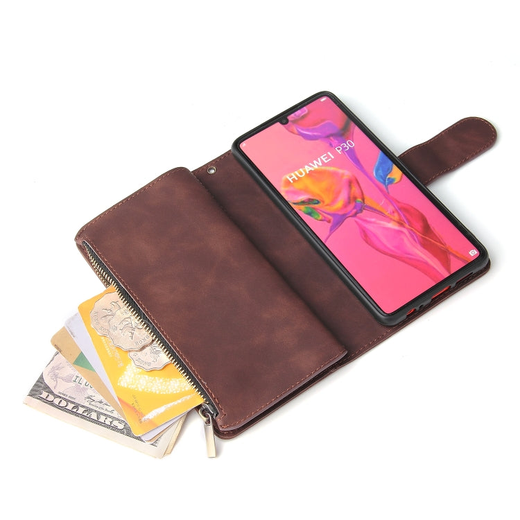 For Huawei P30 Multifunctional Retro Frosted Horizontal Flip Leather Case with Card Slot & Holder & Zipper Wallet & Photo Frame & Lanyard
