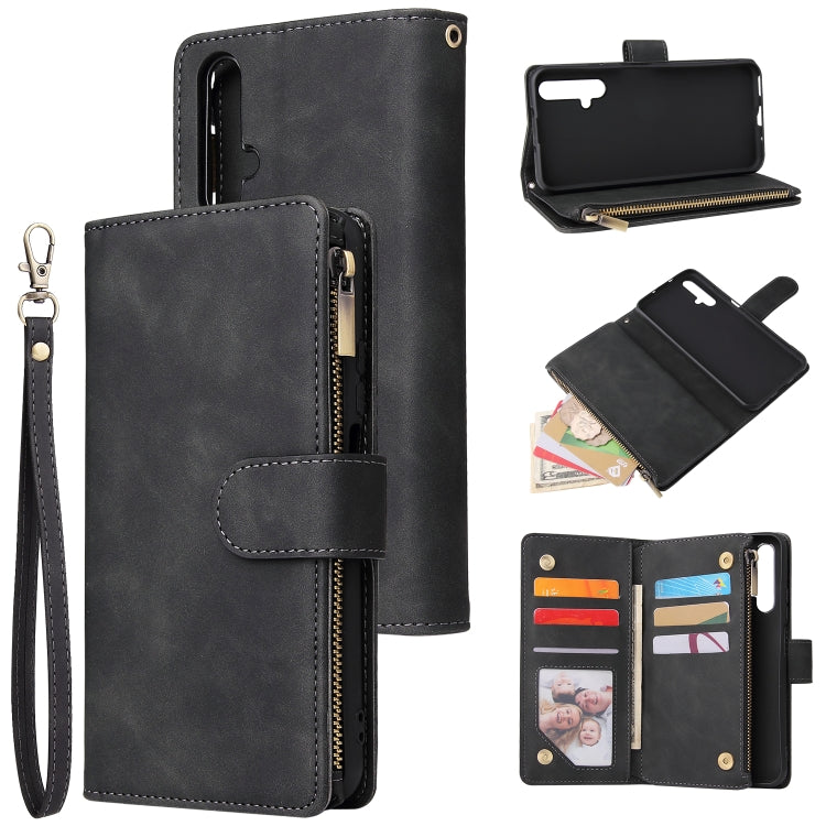 For Huawei Honor 20 Multifunctional Retro Frosted Horizontal Flip Leather Case with Card Slot & Holder & Zipper Wallet & Photo Frame & Lanyard