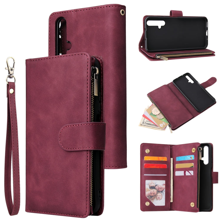 For Huawei Honor 20 Multifunctional Retro Frosted Horizontal Flip Leather Case with Card Slot & Holder & Zipper Wallet & Photo Frame & Lanyard