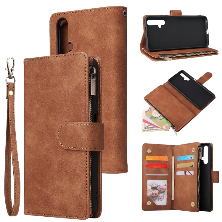 For Huawei Honor 20 Multifunctional Retro Frosted Horizontal Flip Leather Case with Card Slot & Holder & Zipper Wallet & Photo Frame & Lanyard