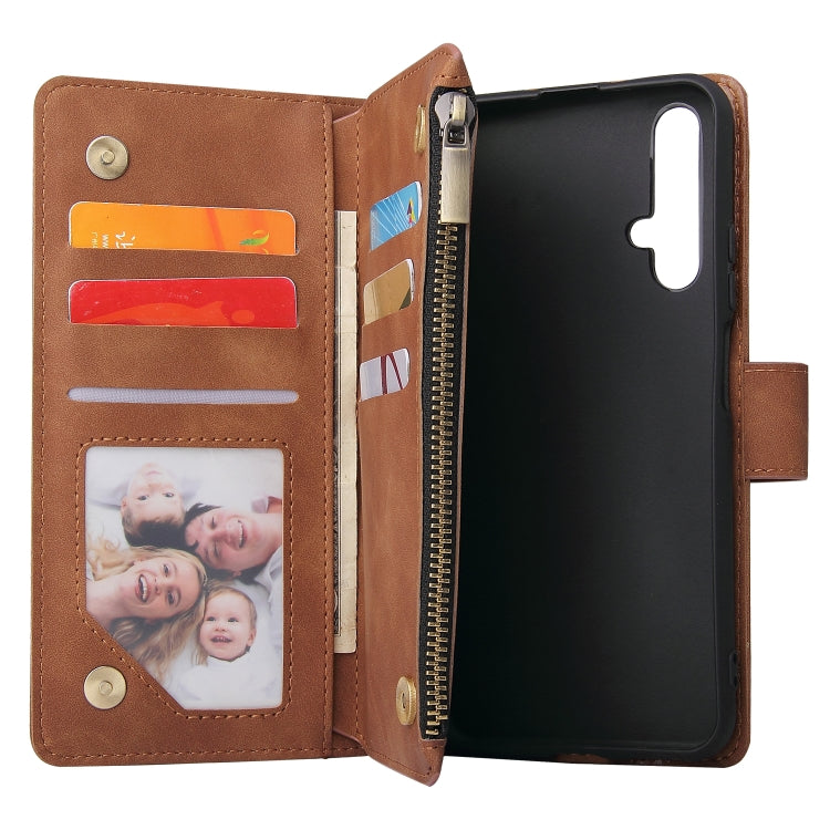 For Huawei Honor 20 Multifunctional Retro Frosted Horizontal Flip Leather Case with Card Slot & Holder & Zipper Wallet & Photo Frame & Lanyard