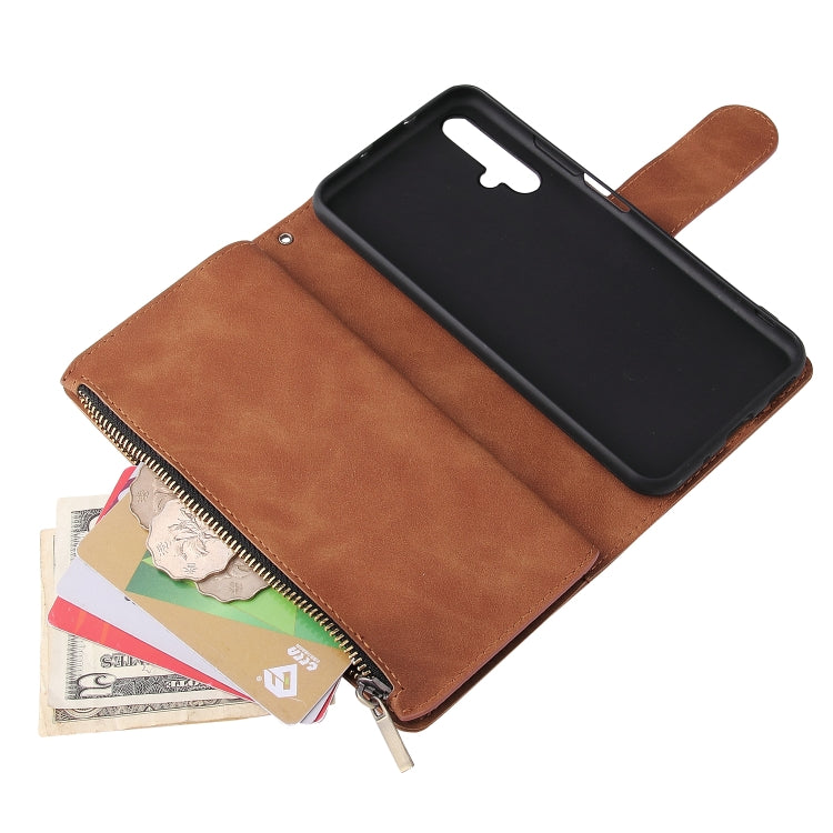 For Huawei Honor 20 Multifunctional Retro Frosted Horizontal Flip Leather Case with Card Slot & Holder & Zipper Wallet & Photo Frame & Lanyard
