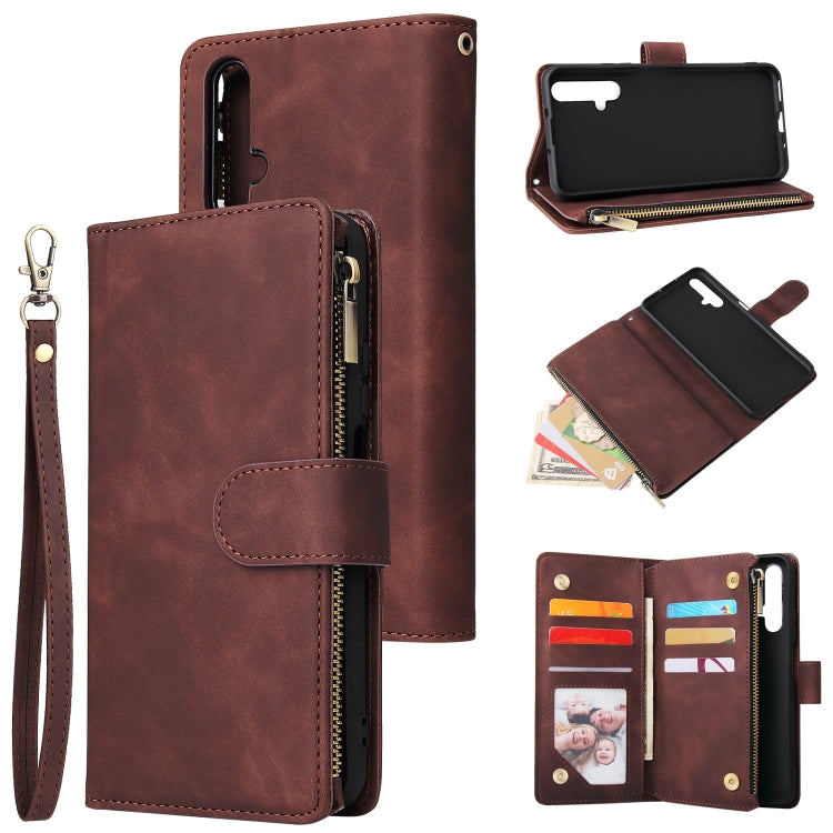 For Huawei Honor 20 Multifunctional Retro Frosted Horizontal Flip Leather Case with Card Slot & Holder & Zipper Wallet & Photo Frame & Lanyard
