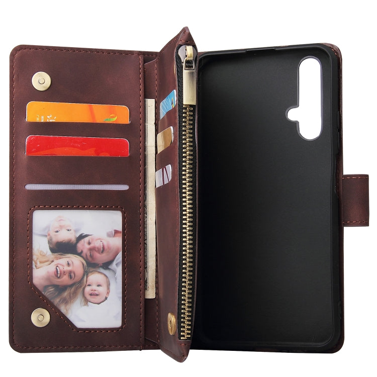For Huawei Honor 20 Multifunctional Retro Frosted Horizontal Flip Leather Case with Card Slot & Holder & Zipper Wallet & Photo Frame & Lanyard