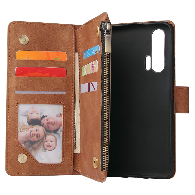 For Huawei Honor 20 Pro Multifunctional Retro Frosted Horizontal Flip Leather Case with Card Slot & Holder & Zipper Wallet & Photo Frame & Lanyard