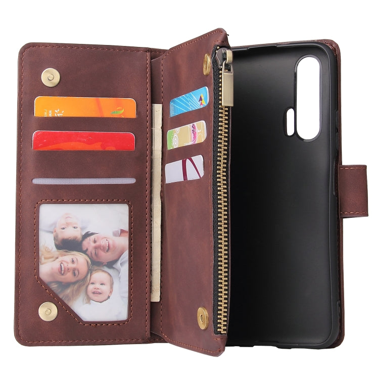 For Huawei Honor 20 Pro Multifunctional Retro Frosted Horizontal Flip Leather Case with Card Slot & Holder & Zipper Wallet & Photo Frame & Lanyard