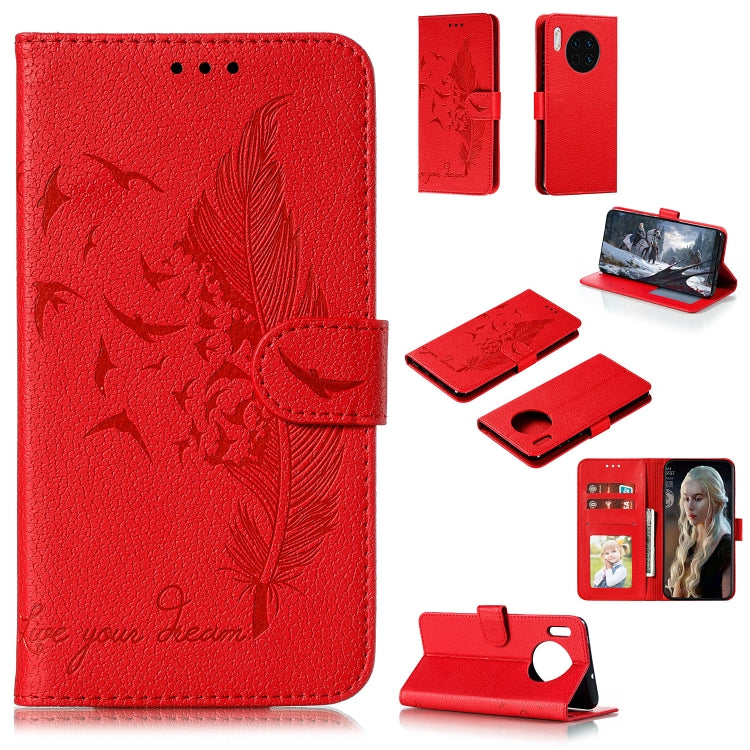 For Huawei Mate 30 Feather Pattern Litchi Texture Horizontal Flip Leather Case with Holder & Wallet & Card Slots