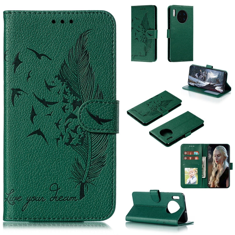 For Huawei Mate 30 Feather Pattern Litchi Texture Horizontal Flip Leather Case with Holder & Wallet & Card Slots