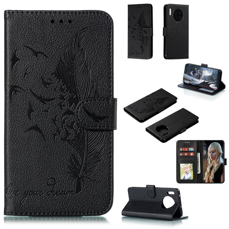 For Huawei Mate 30 Feather Pattern Litchi Texture Horizontal Flip Leather Case with Holder & Wallet & Card Slots