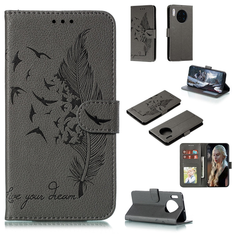 For Huawei Mate 30 Feather Pattern Litchi Texture Horizontal Flip Leather Case with Holder & Wallet & Card Slots