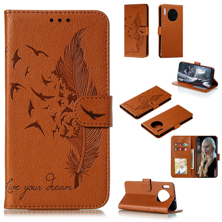 For Huawei Mate 30 Feather Pattern Litchi Texture Horizontal Flip Leather Case with Holder & Wallet & Card Slots