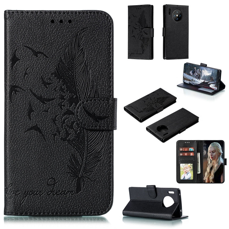 For Huawei Mate 30 Pro Feather Pattern Litchi Texture Horizontal Flip Leather Case with Holder & Wallet & Card Slots