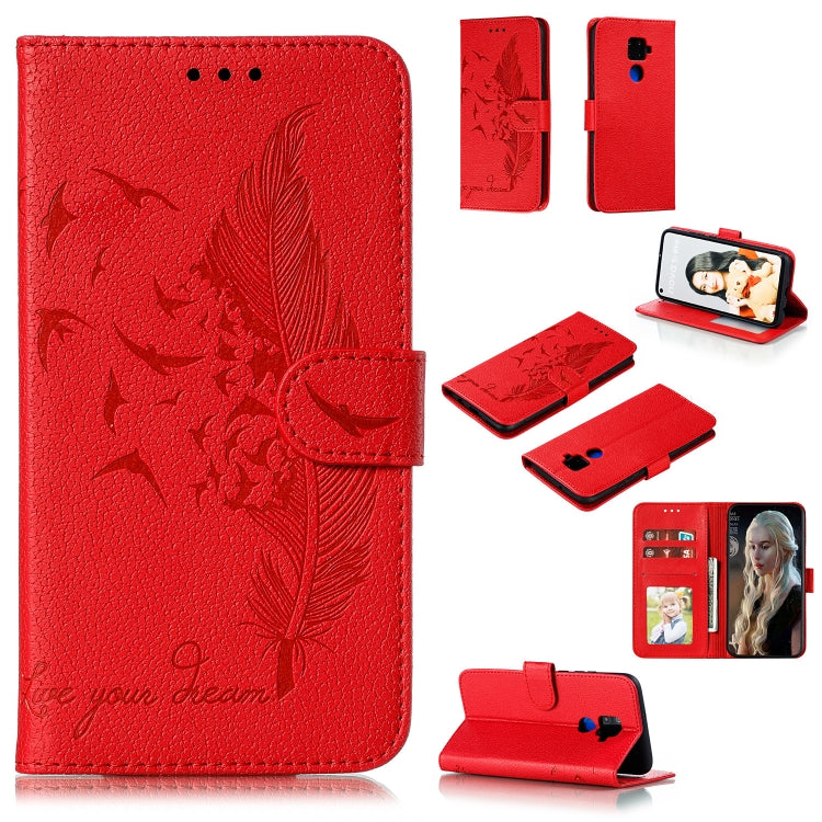 For Huawei Mate 30 Lite / nova 5i Pro Feather Pattern Litchi Texture Horizontal Flip Leather Case with Holder & Wallet & Card Slots