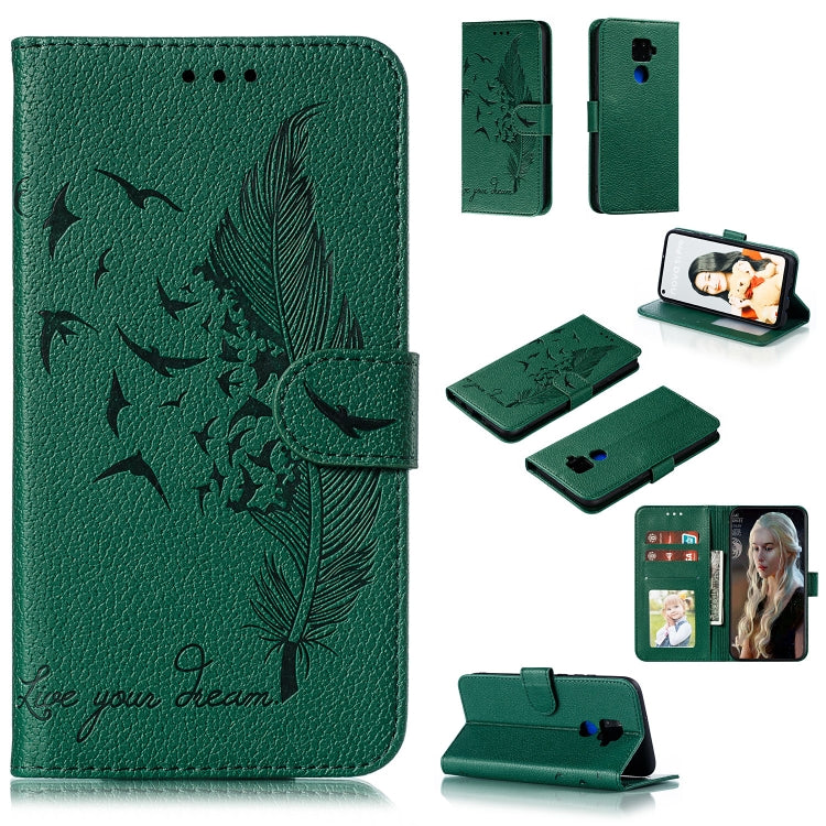 For Huawei Mate 30 Lite / nova 5i Pro Feather Pattern Litchi Texture Horizontal Flip Leather Case with Holder & Wallet & Card Slots