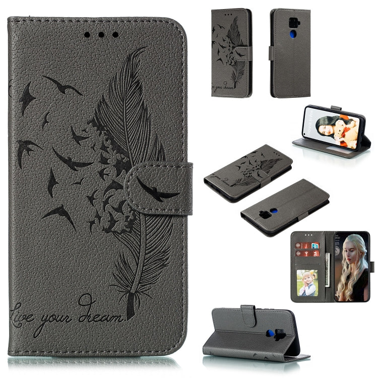 For Huawei Mate 30 Lite / nova 5i Pro Feather Pattern Litchi Texture Horizontal Flip Leather Case with Holder & Wallet & Card Slots
