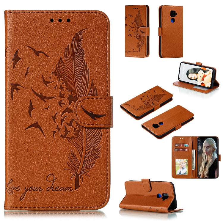 For Huawei Mate 30 Lite / nova 5i Pro Feather Pattern Litchi Texture Horizontal Flip Leather Case with Holder & Wallet & Card Slots