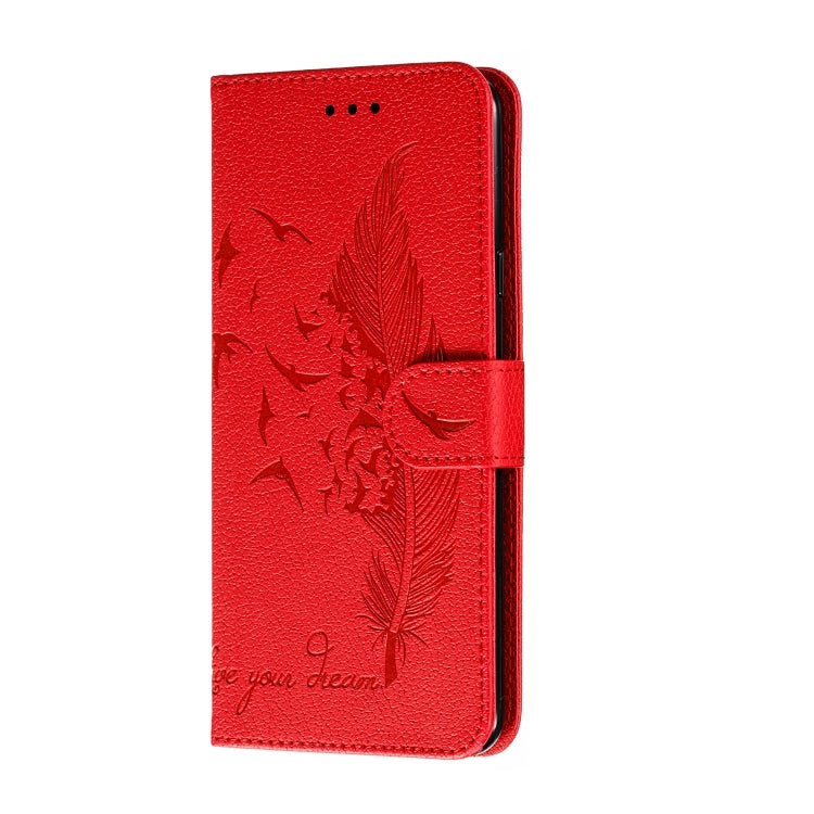 For Galaxy A20s Feather Pattern Litchi Texture Horizontal Flip Leather Case with Holder & Wallet & Card Slots