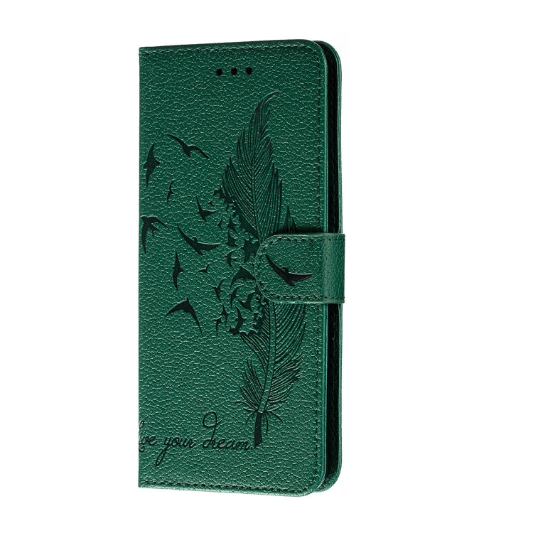 For Galaxy A20s Feather Pattern Litchi Texture Horizontal Flip Leather Case with Holder & Wallet & Card Slots