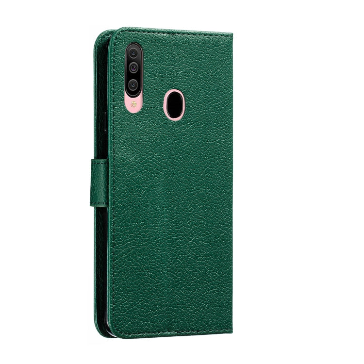 For Galaxy A20s Feather Pattern Litchi Texture Horizontal Flip Leather Case with Holder & Wallet & Card Slots