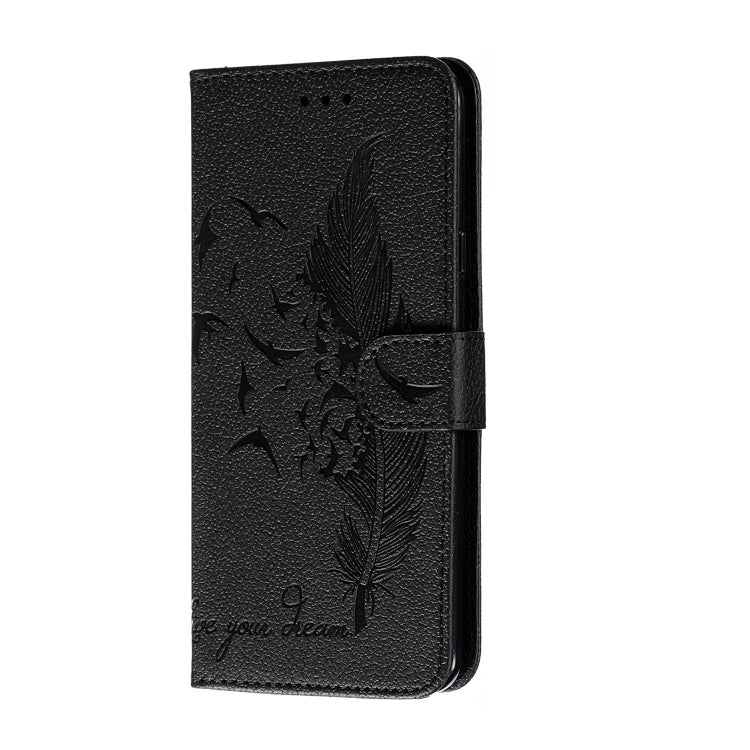 For Galaxy A20s Feather Pattern Litchi Texture Horizontal Flip Leather Case with Holder & Wallet & Card Slots
