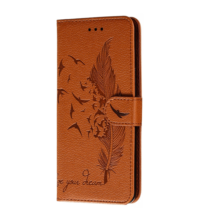 For Galaxy A20s Feather Pattern Litchi Texture Horizontal Flip Leather Case with Holder & Wallet & Card Slots