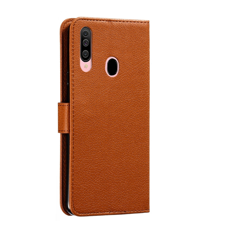 For Galaxy A20s Feather Pattern Litchi Texture Horizontal Flip Leather Case with Holder & Wallet & Card Slots