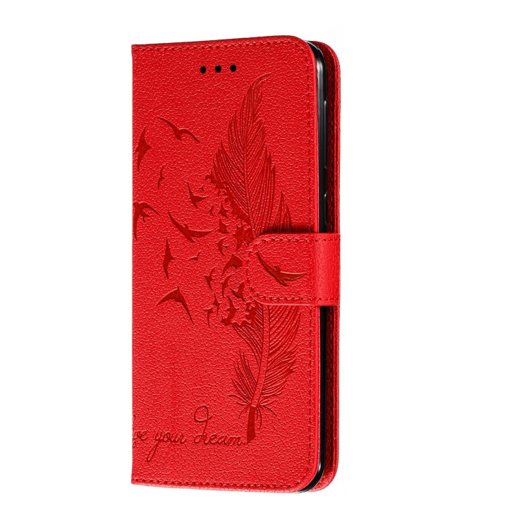 For Galaxy M30s Feather Pattern Litchi Texture Horizontal Flip Leather Case with Holder & Wallet & Card Slots