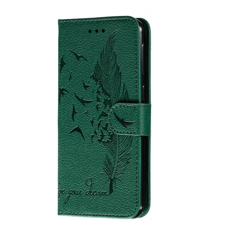 For Galaxy M30s Feather Pattern Litchi Texture Horizontal Flip Leather Case with Holder & Wallet & Card Slots