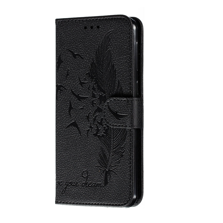 For Galaxy M30s Feather Pattern Litchi Texture Horizontal Flip Leather Case with Holder & Wallet & Card Slots