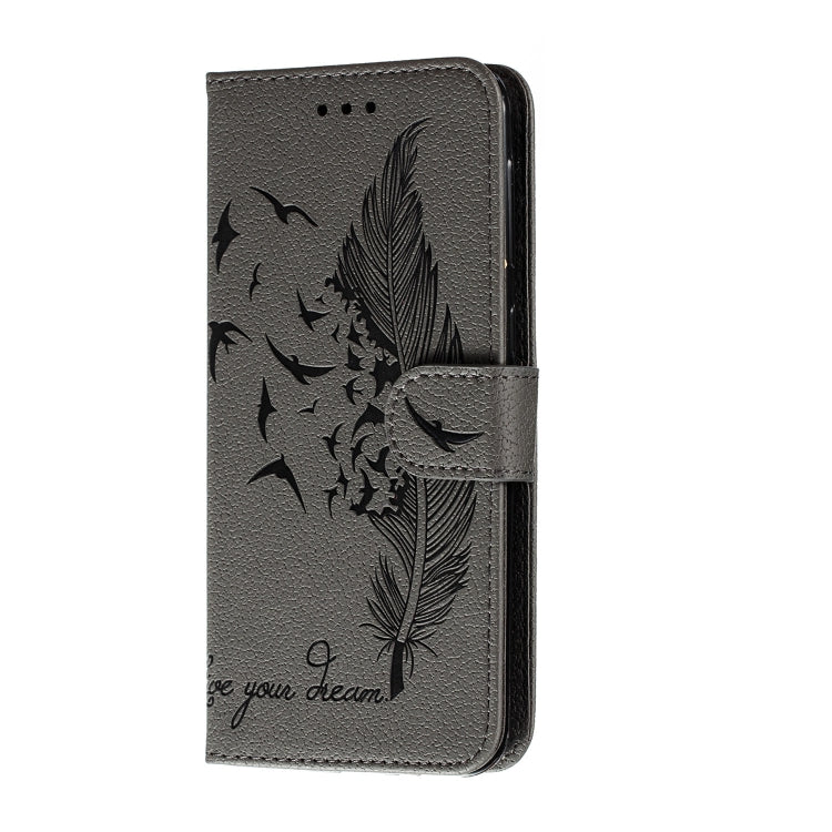 For Galaxy M30s Feather Pattern Litchi Texture Horizontal Flip Leather Case with Holder & Wallet & Card Slots