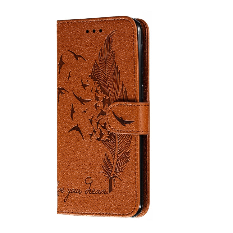 For Galaxy M30s Feather Pattern Litchi Texture Horizontal Flip Leather Case with Holder & Wallet & Card Slots