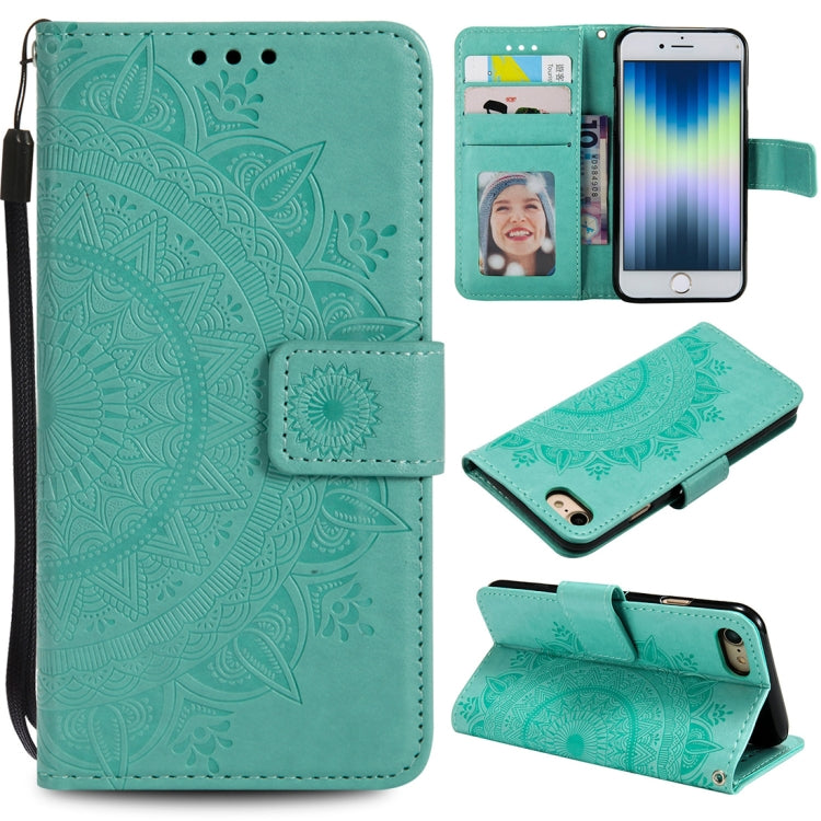 For iPhone SE 2022 / SE 2020 / 8 / 7 Totem Flower Embossed Horizontal Flip TPU + PU Leather Case with Holder & Card Slots & Wallet