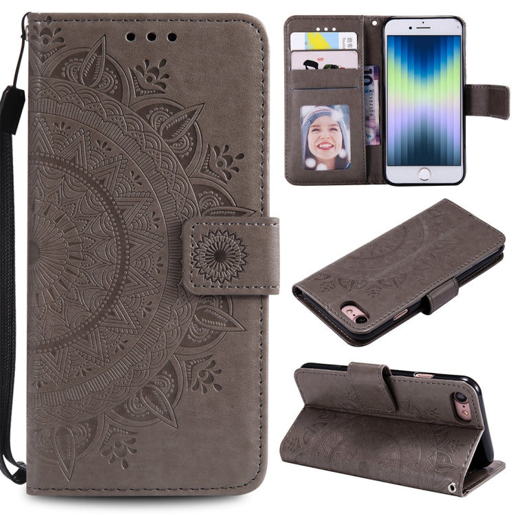 For iPhone SE 2022 / SE 2020 / 8 / 7 Totem Flower Embossed Horizontal Flip TPU + PU Leather Case with Holder & Card Slots & Wallet