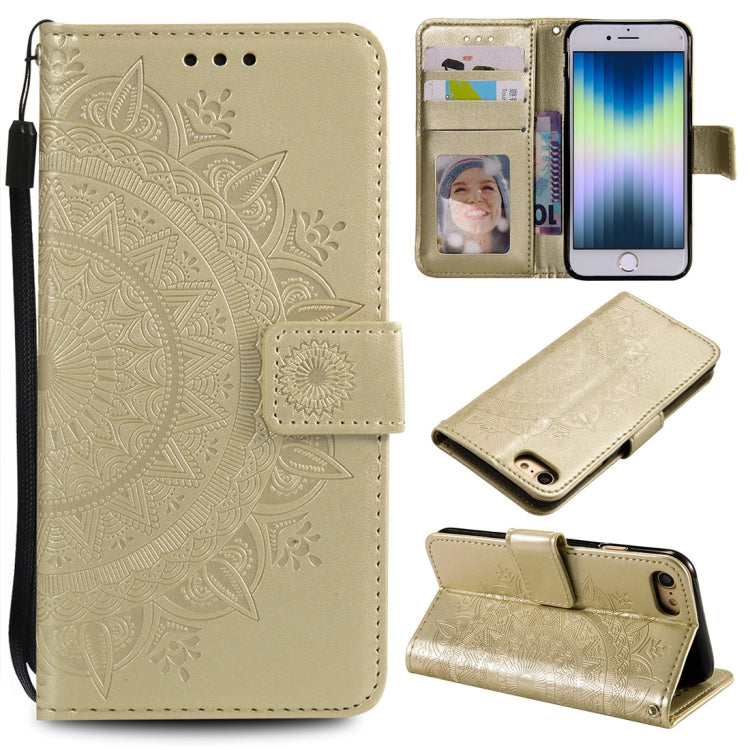 For iPhone SE 2022 / SE 2020 / 8 / 7 Totem Flower Embossed Horizontal Flip TPU + PU Leather Case with Holder & Card Slots & Wallet