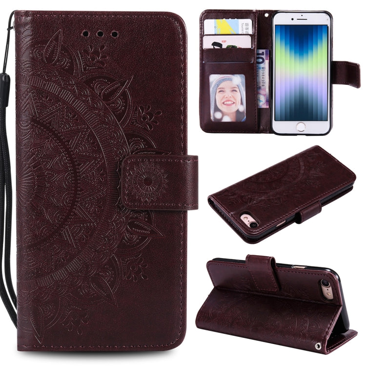 For iPhone SE 2022 / SE 2020 / 8 / 7 Totem Flower Embossed Horizontal Flip TPU + PU Leather Case with Holder & Card Slots & Wallet