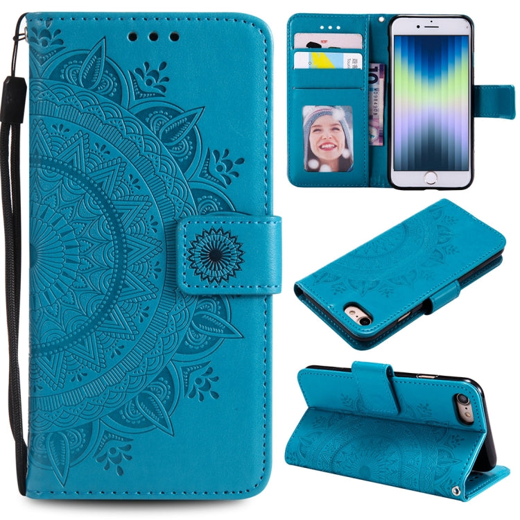 For iPhone SE 2022 / SE 2020 / 8 / 7 Totem Flower Embossed Horizontal Flip TPU + PU Leather Case with Holder & Card Slots & Wallet