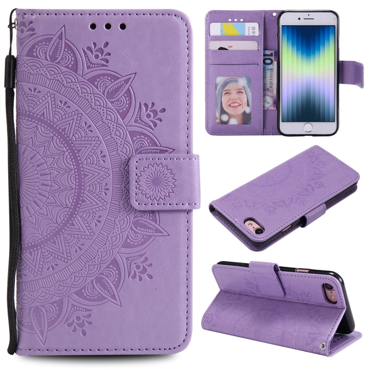 For iPhone SE 2022 / SE 2020 / 8 / 7 Totem Flower Embossed Horizontal Flip TPU + PU Leather Case with Holder & Card Slots & Wallet