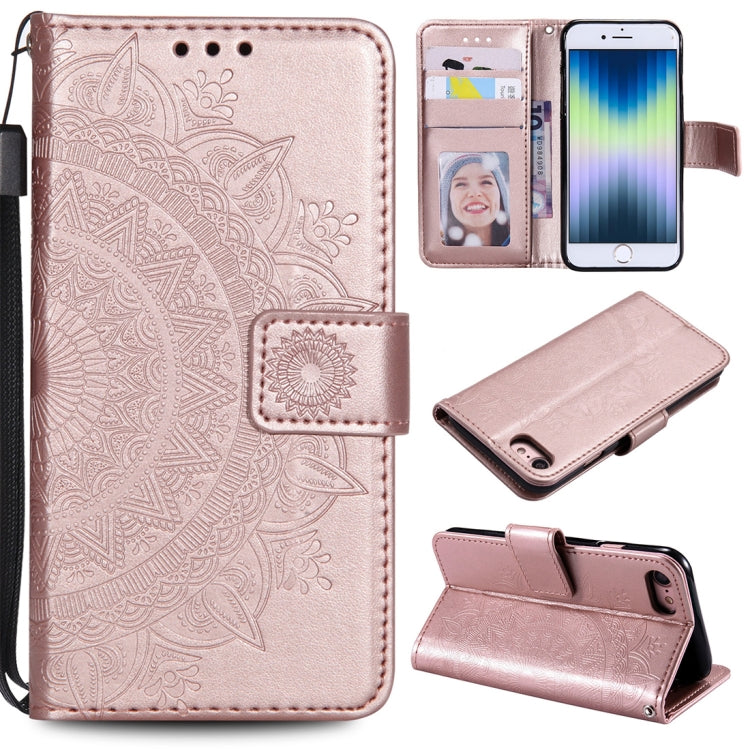 For iPhone SE 2022 / SE 2020 / 8 / 7 Totem Flower Embossed Horizontal Flip TPU + PU Leather Case with Holder & Card Slots & Wallet