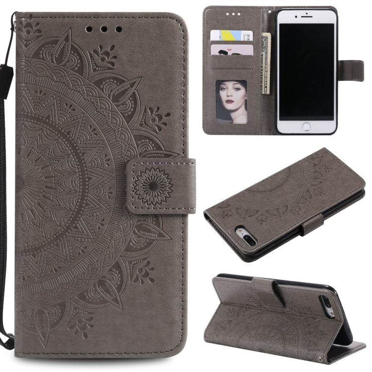 Totem Flower Embossed Horizontal Flip TPU + PU Leather Case with Holder & Card Slots & Wallet For iPhone 8 Plus / 7 Plus