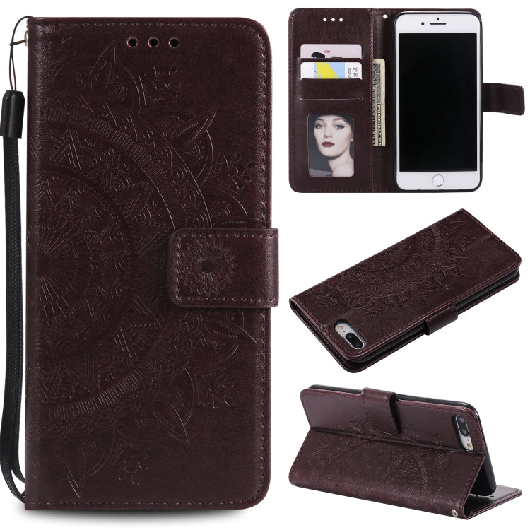 Totem Flower Embossed Horizontal Flip TPU + PU Leather Case with Holder & Card Slots & Wallet For iPhone 8 Plus / 7 Plus